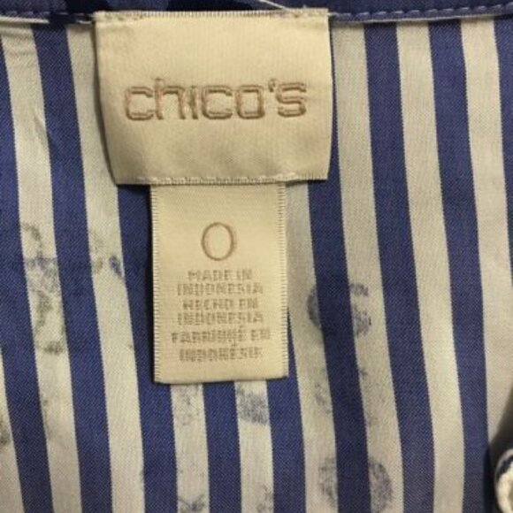CHICO’S White Blue Striped Conversational Rayon Hi Lo Shirt Tunic Top - Picture 7 of 9